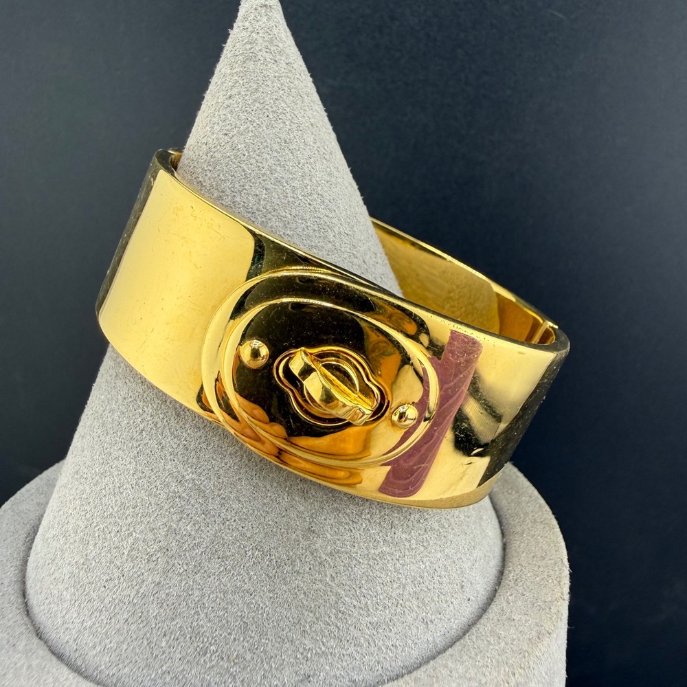 Vintage Bronze Milor Italy Cuff Bracelet Gold Tone  Lock Wide 6.5"